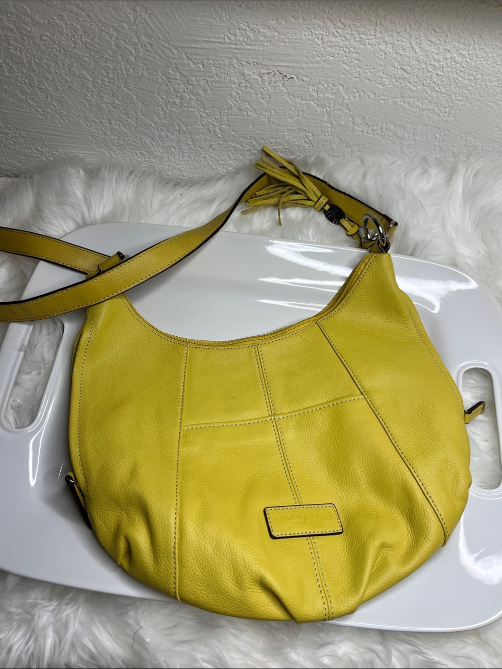 Tignanello Yellow Shoulder Hobo Bag with Tassel Accent